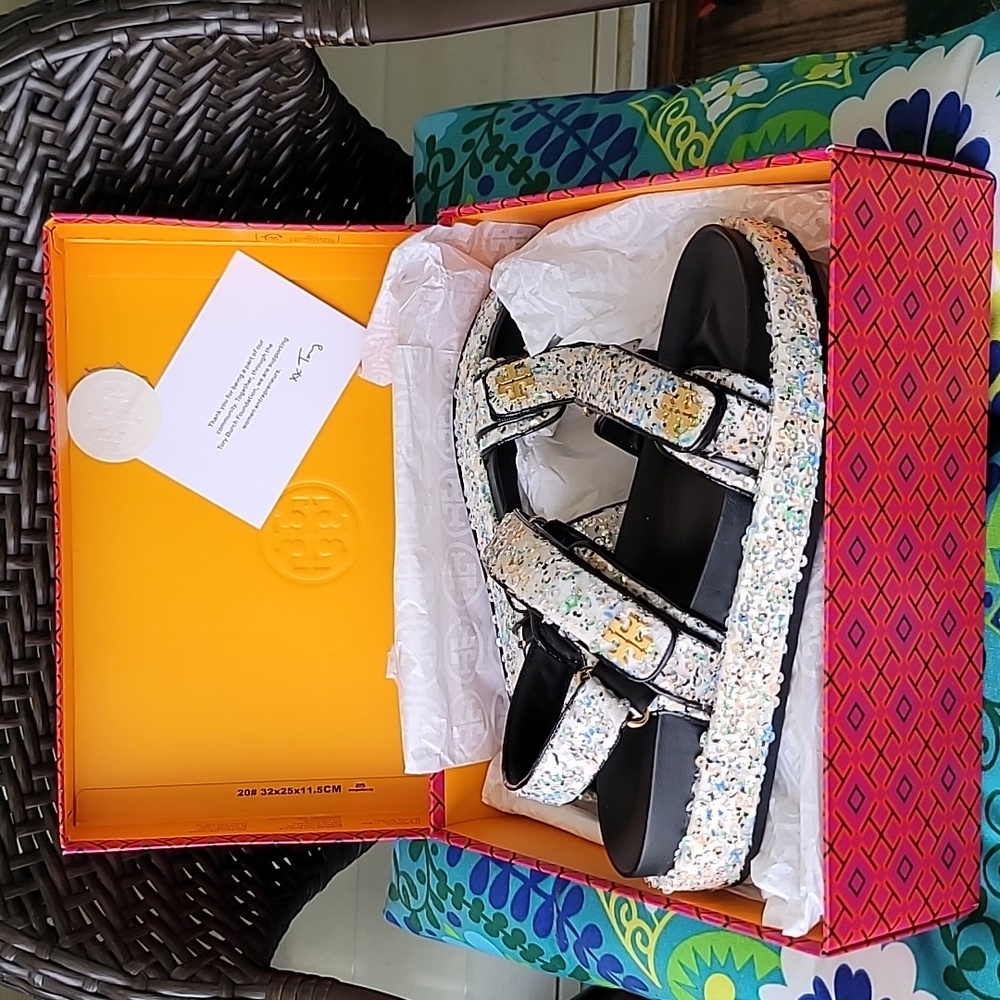 🌸Tory Burch Kira Sparkling Multi Sequins Sport Sandals with Adjustable Straps🌸